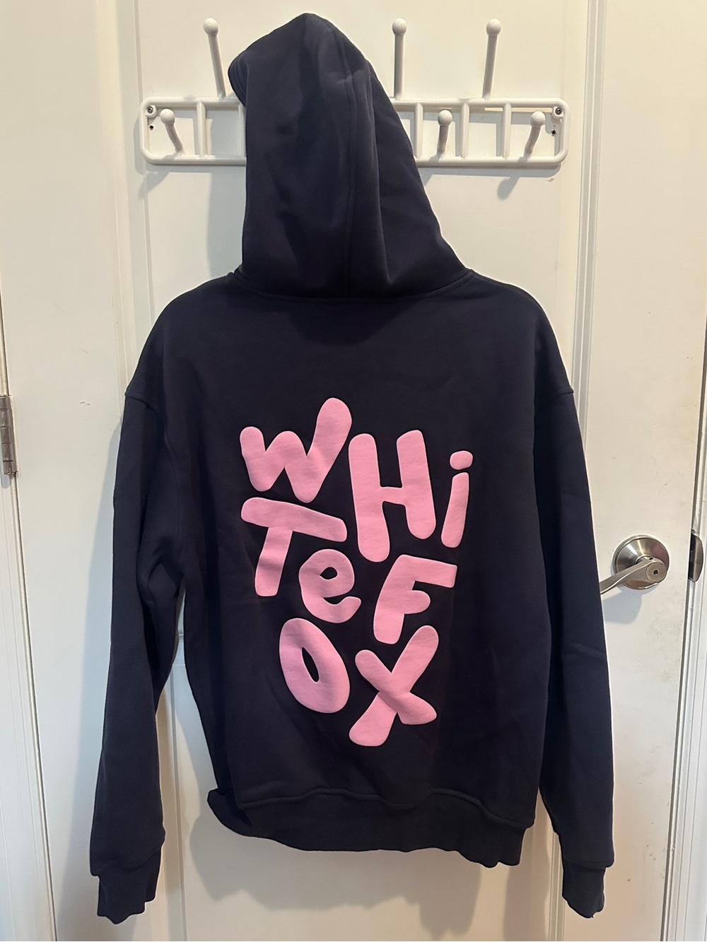 White Fox Navy Hoodie with Pink Graphic